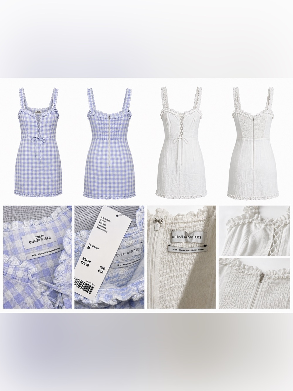 Urban Outfitters Lavender Blue Gingham & White Lace Mini Dress